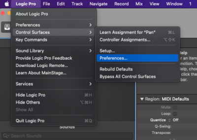 7) Logic Control Surfaces — Preferences… menu