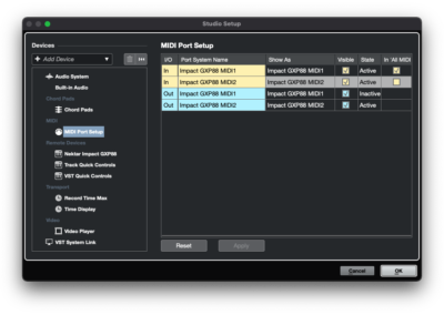 Cubase MIDI Port Setup (MacOS) - GXP
