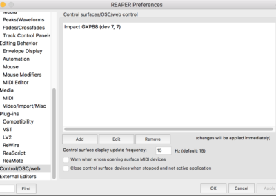 Reaper Control/OSC/web (MacOS) - GXP