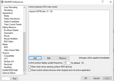 Reaper Control/OSC/web (Win) - GXP