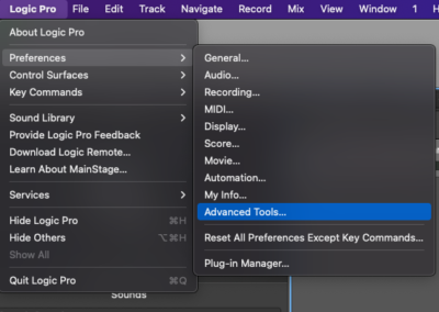 2) Logic Preferences — Advanced Tools… menu